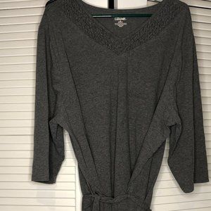 Grey Shirt with Long Hem and Tie Belt